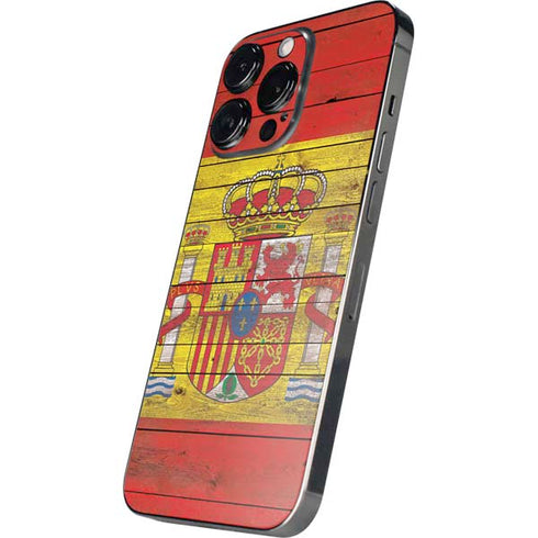 Spain Flag Dark Wood iPhone 14 Pro Skin